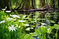 swamp lilies and water bugs active in spring Royalty Free Stock Photo