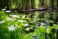 swamp lilies and water bugs active in spring