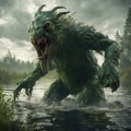 Swamp monster coming out of a lake Royalty Free Stock Photo