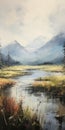 Swamp And Mountain Landscape Painting By Charlie Bowater