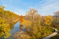 A walkway on Theodore Roosevelt Island in autumn in Washington DC, USA. Royalty Free Stock Photo