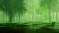 Swampy night forest with magical firefly lights Royalty Free Stock Photo