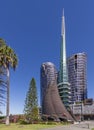 Swan Bells, modern buildings in central Perth, Western Australia, on a beautiful sunny day