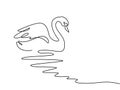 Swan bird on water surface. Continuous one line art drawing