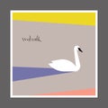 Swan on color block background. Scandinavian style poster Royalty Free Stock Photo