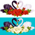 Swan Couple, Roses and Hearts Royalty Free Stock Photo