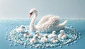 Swan and cygnets on a bubble nest illustration