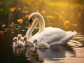 Ai Generated illustration Wildlife Concept of Swan and Cygnets