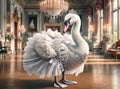 Swan dressed as a ballerina in a palace
