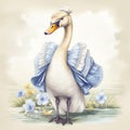 Graceful Swan: A Realistic Illustration In Beatrix Potter Style