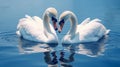 Swan Fall in Love Birds Couple Kiss Two Animal Heart. Generative AI Royalty Free Stock Photo