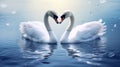 Swan Fall in Love Birds Couple Kiss Two Animal Heart. Generative AI Royalty Free Stock Photo