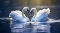 Swan Fall in Love Birds Couple Kiss Two Animal Heart. Generative AI Royalty Free Stock Photo