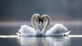 Swan Fall Love , Birds couple Kiss, Two Animal Heart Shape Royalty Free Stock Photo