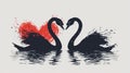Swan Fall Love , Birds couple Kiss, Two Animal Heart Shape