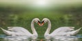 Swan Fall in Love, Birds Couple Kiss, Two Animal Heart Shape Royalty Free Stock Photo