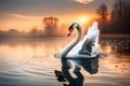 Swan floating in the water as the day begins
