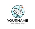 Swan floating in the water, logo design. Bird, animal and pet, vector design