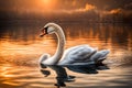 Swan floating on the water at sunrise of the day