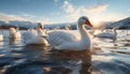 Swan glides on pond, reflecting blue sky, serene nature generated by AI Royalty Free Stock Photo