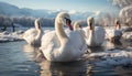 Swan glides on pond, reflecting elegance and beauty in nature generated by AI Royalty Free Stock Photo