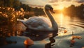 Swan glides on water, reflecting nature beauty generated by AI Royalty Free Stock Photo