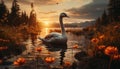 Swan glides on water, reflecting tranquil beauty generated by AI Royalty Free Stock Photo