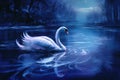 swan gracefully gliding across a moonlit lake. sense of enchantment and magic Royalty Free Stock Photo