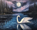 swan gracefully gliding across a moonlit lake. sense of enchantment and magic Royalty Free Stock Photo