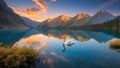 The swan at the heart of a pristine, rippling azure lake Royalty Free Stock Photo