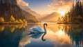 The swan at the heart of a pristine, rippling azure lake Royalty Free Stock Photo