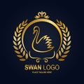 Swan icon design template. Golden swan and laurel wreath in round frame