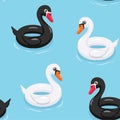 Swan inflatable pool floats pattern. Vector seamless texture.