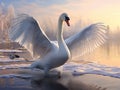 Swan keeping warm in winter