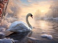 Swan keeping warm in winter