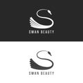 Swan logo mockup, beauty salon bird emblem overlapping with shadows black and white graphic design element