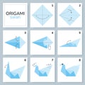 Origami tutorial for kids. Origami cute swan. Royalty Free Stock Photo