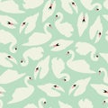 Swan seamless pattern on mint background, vector