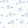 Swan swimming in water with reflections vector animal seamless pattern