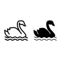 Swan on the water line and glyph icon. One swan swimming vector illustration isolated on white. Bird outline style Royalty Free Stock Photo