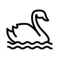 Swan on the water line icon. One swan swimming vector illustration isolated on white. Bird outline style design Royalty Free Stock Photo