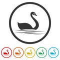 Swan on the water ring icon color set Royalty Free Stock Photo
