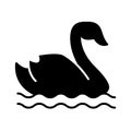 Swan on the water solid icon. One swan swimming vector illustration isolated on white. Bird glyph style design, designed Royalty Free Stock Photo