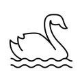 Swan on the water thin line icon. One swan swimming vector illustration isolated on white. Bird outline style design Royalty Free Stock Photo