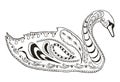 Swan zentangle stylized, illustration, vector, freehand pencil. Royalty Free Stock Photo