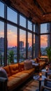 Swanky rooftop bar with panoramic city views and luxe decor