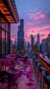 Swanky rooftop bar with panoramic city views and luxe decor