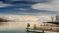 Swans and calm in Leman Lake , Lausanne, Switzerland Royalty Free Stock Photo