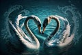 Swans forming love heart, creative digital illustration, abstract, love