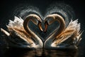 Swans forming love heart, digital illustration painting, abstract, love